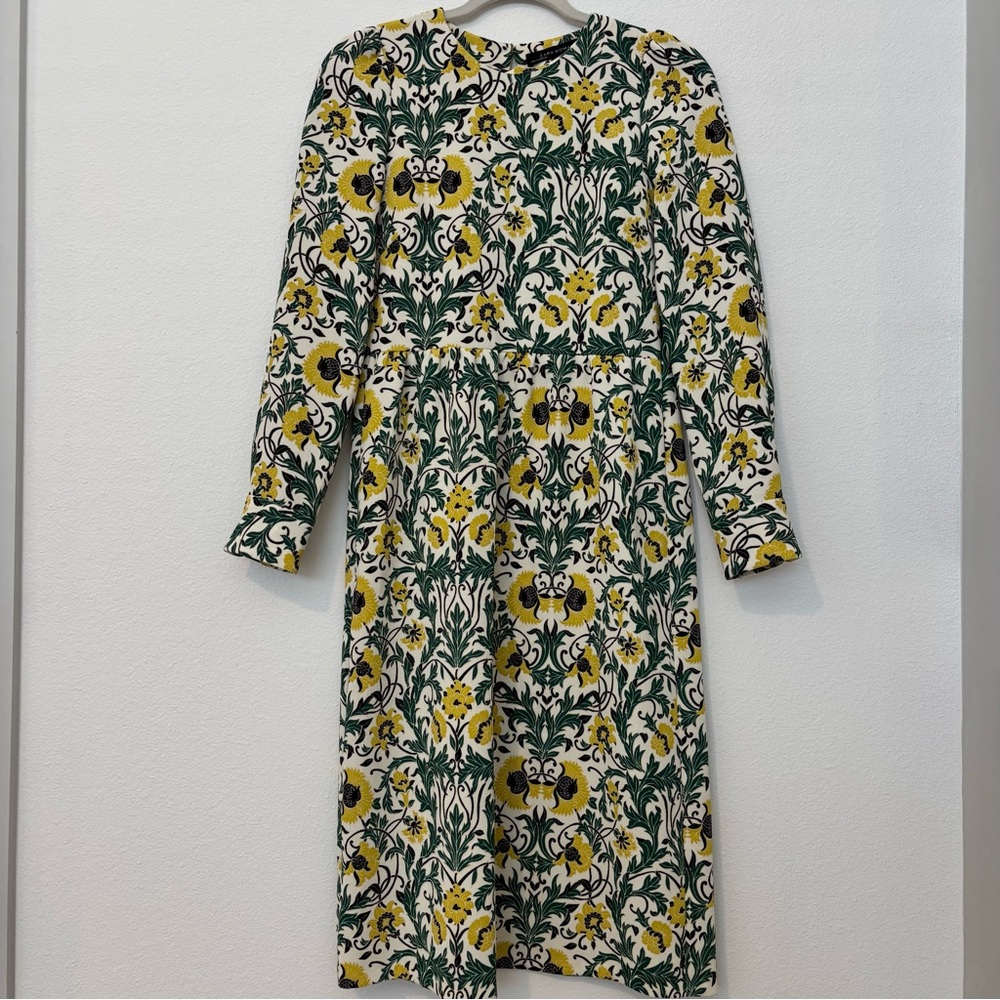 Zara yellow and green feminine floral midi dress women’s size small